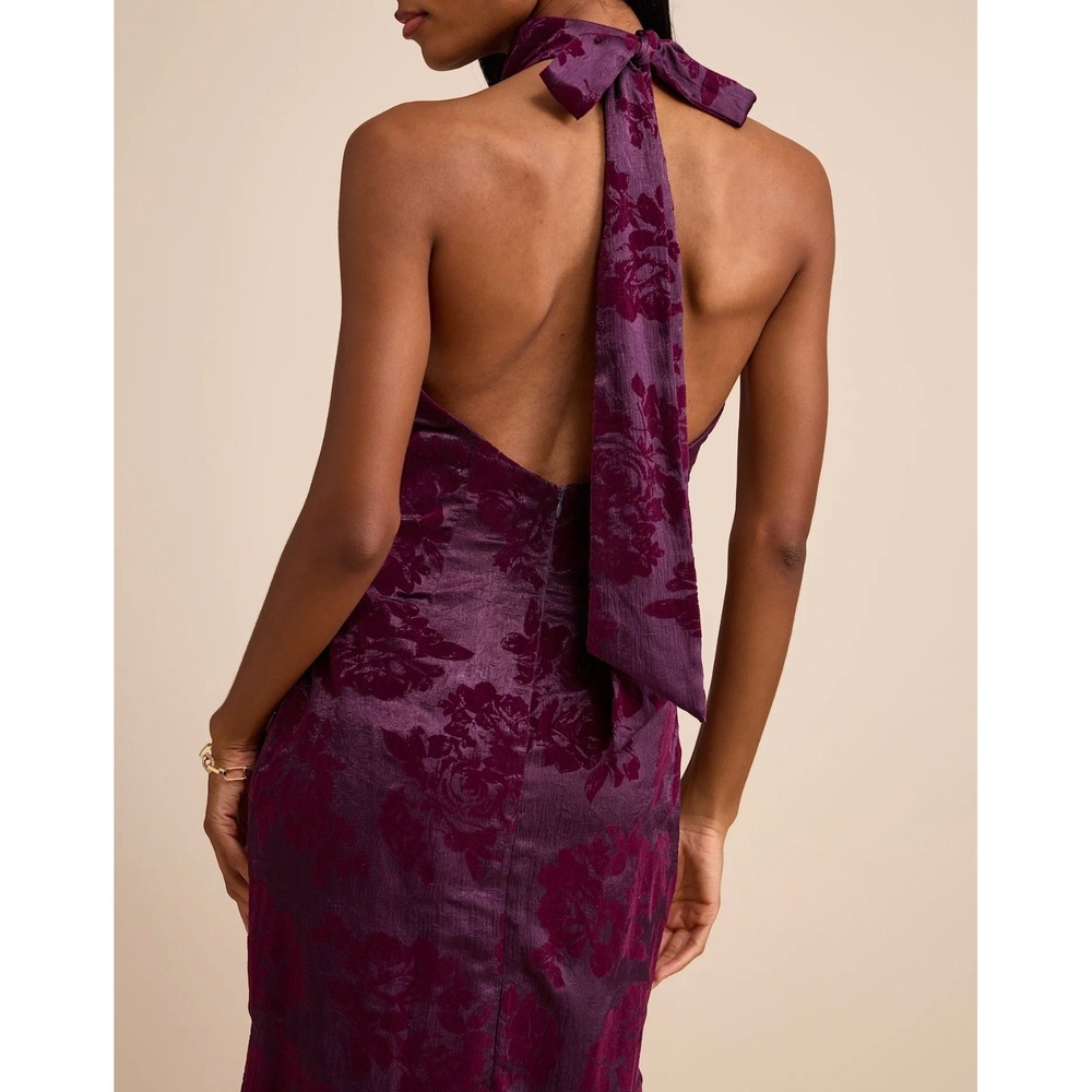 Lulus Kyliana Plum Purple Burnout Velvet Floral Halter Maxi Dress NWT Small 2729